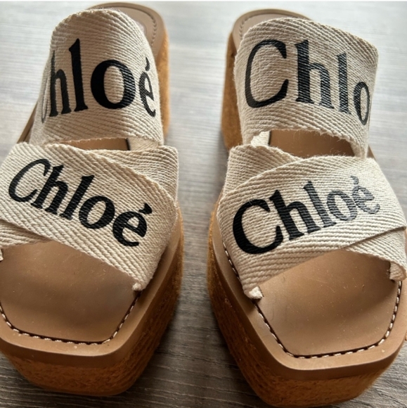 Chloe Women Woody Logo Platform Espadrille Slide Sandals EU39, US8 - Picture 3 of 7